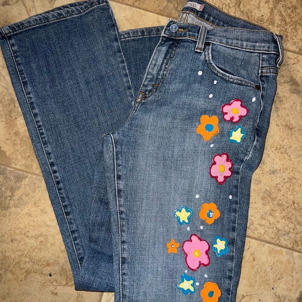 Y2K Levi - Hand Crafted painted Denim boot cut 515 size 4